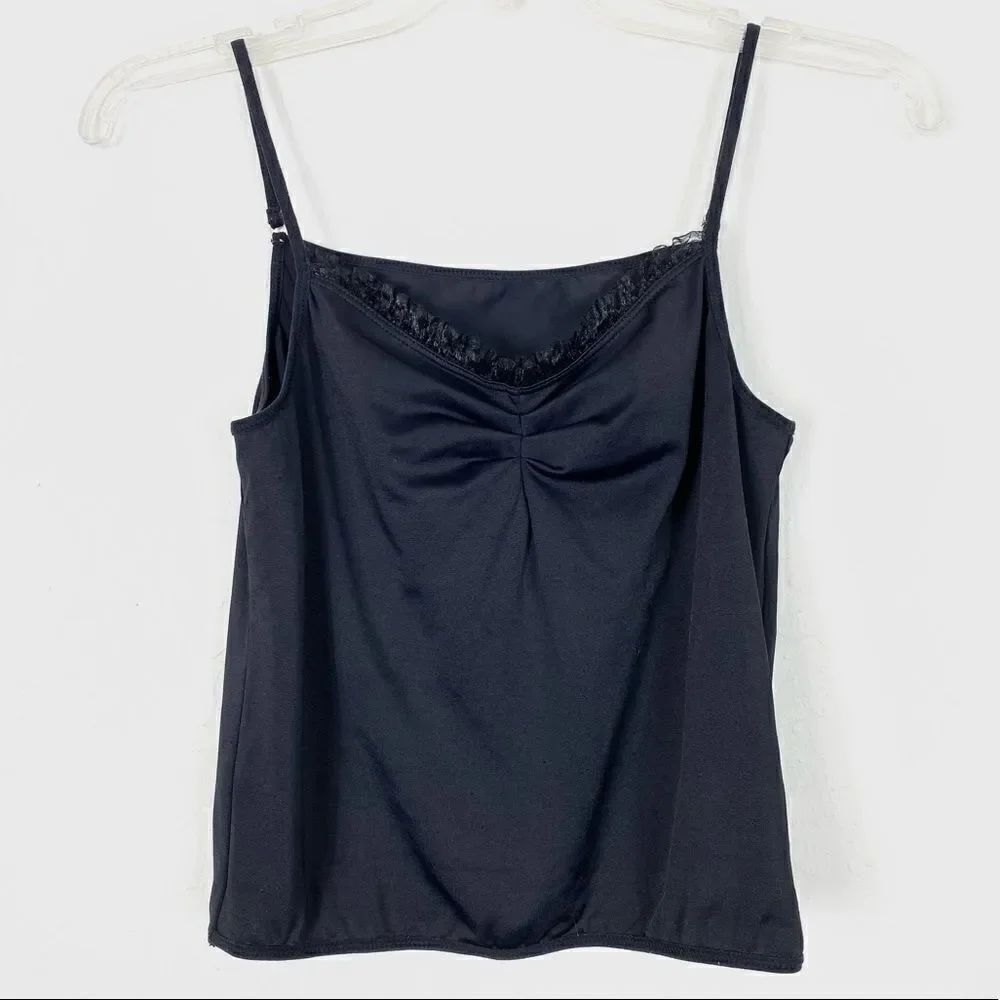 Diana Black Ruched Ruffle Cami Tank Top